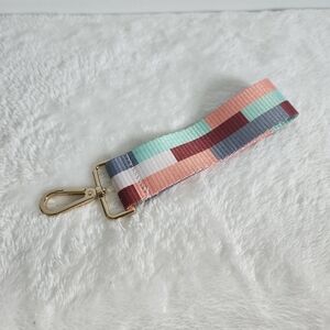 Tartan Twine Detachable White Aqua Blue Colorblock Striped Wristlet Strap NWT